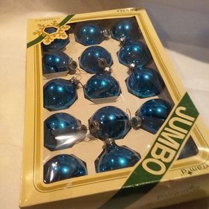 Blue Vintage Glass Chrismas Ornaments 15 ct